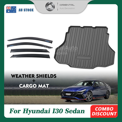 Luxury Weathershields & 3D TPE Cargo Mat for Hyundai I30 Sedan 2020-Onwards Weather Shields Window Visor Boot Mat