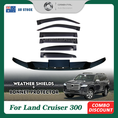 Bonnet Protector & 6pcs Widened Luxury Weathershield for Toyota LandCruiser 300 2021+ Weather Shields Window Visors + Bonnet Protector Guard
