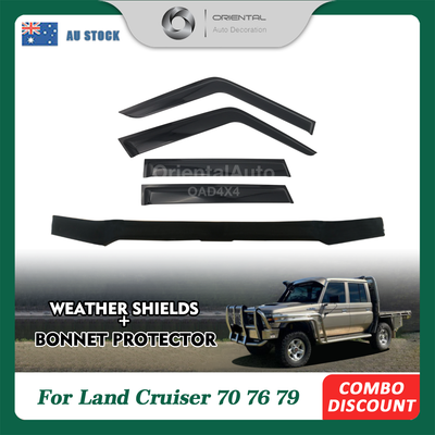Bonnet Protector & Luxury Weathershields Weather Shields Window Visors for Toyota Landcruiser Land Cruiser 70 76 79 LC70 LC76 LC79 2007-2016