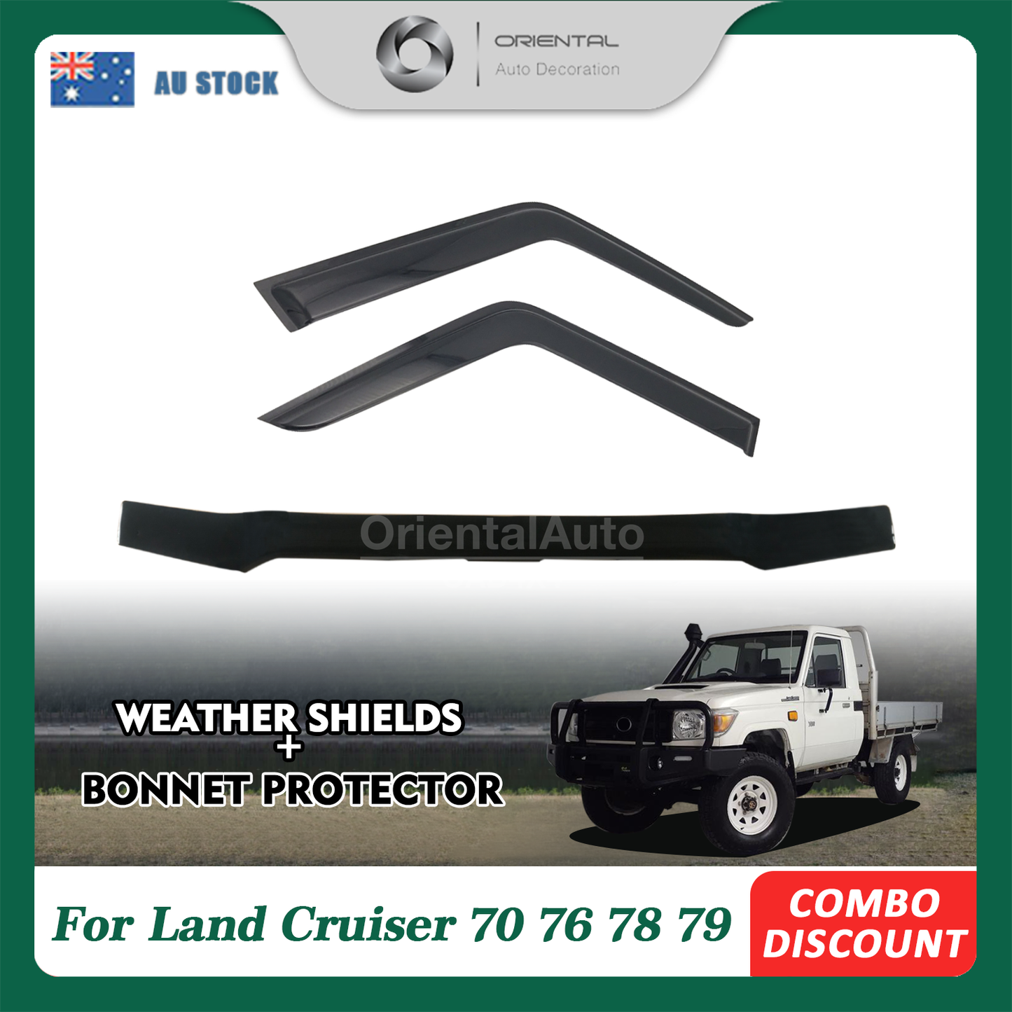 OAD Bonnet Protector & Luxury Weathershields Weather Shields Window Visor for Toyota Landcruiser Land cruiser 70 76 78 79 LC70 LC76 LC78 LC79 2007-2016