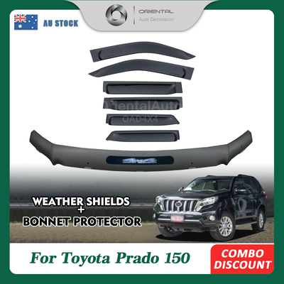 Injection Modeling Bonnet Protector & NEW 6pcs Luxury Weathershields for Toyota Land Cruiser Prado 150 2013-2017 Weather Shields Window Visor + Hood Protector Bonnet Guard