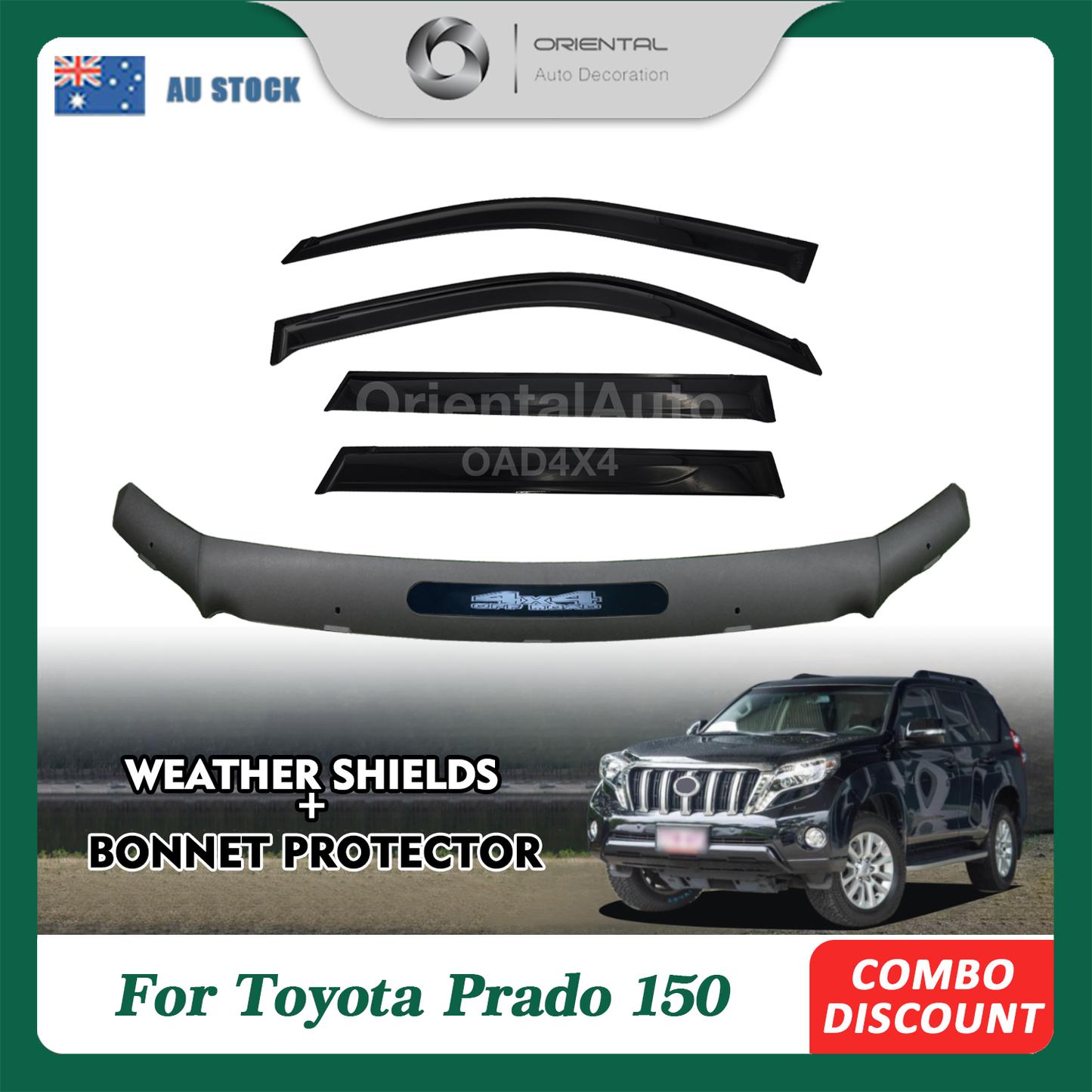 Injection Modeling Bonnet Protector & Premium Weathershield for Toyota  Prado 150 2013-2017  Weather Shields Window Visor + Hood Protector Bonnet Guard