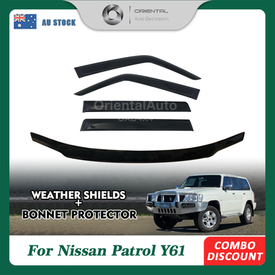 Bonnet Protector & Luxury Weathershields Weather Shields Window Visor for Nissan Patrol Y61 2004-2015
