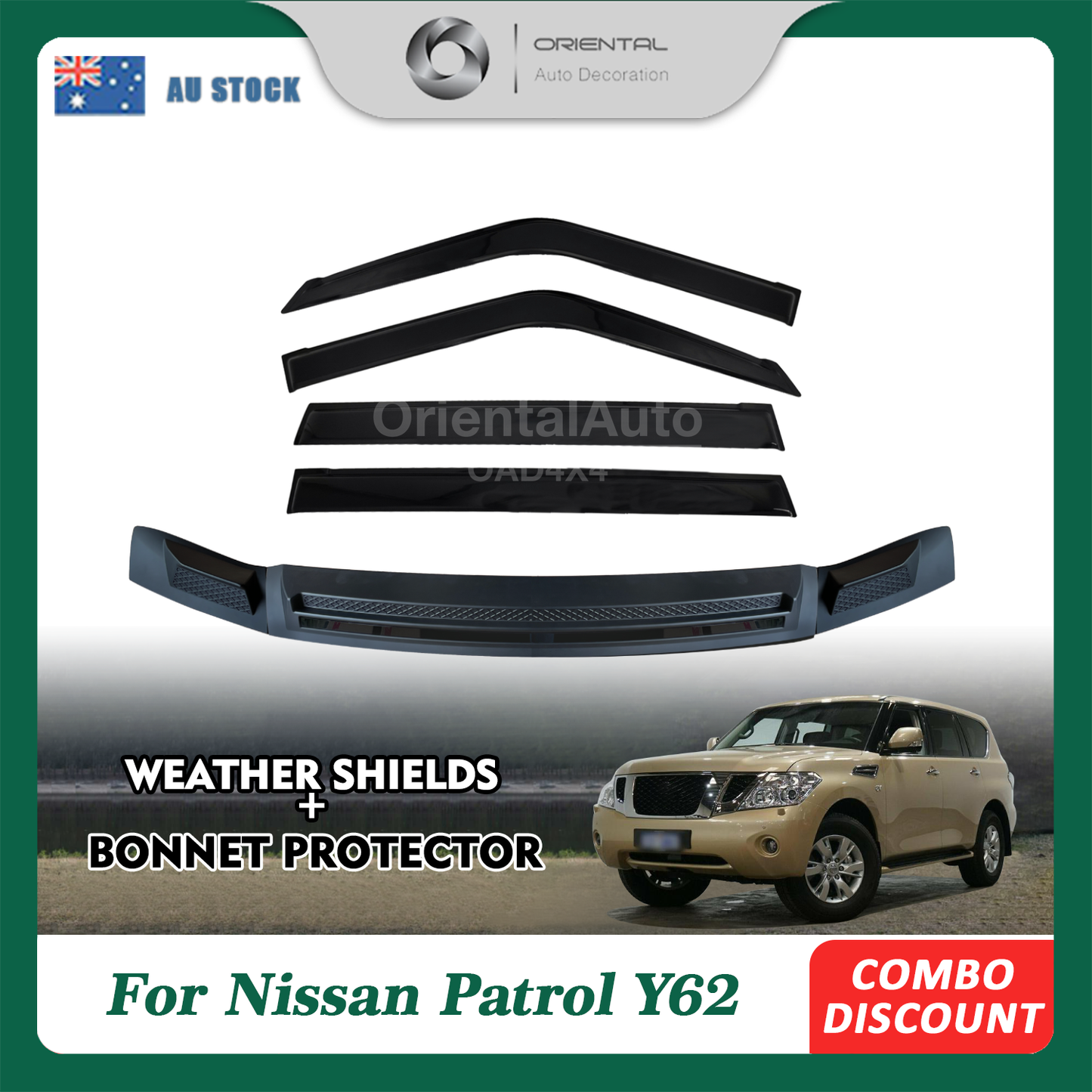Pre-order Injection Bonnet Protector & Luxury Weathershields for Nissan Patrol Y62 2012-2019 Weather Shields Window Visor Hood Protector Guard