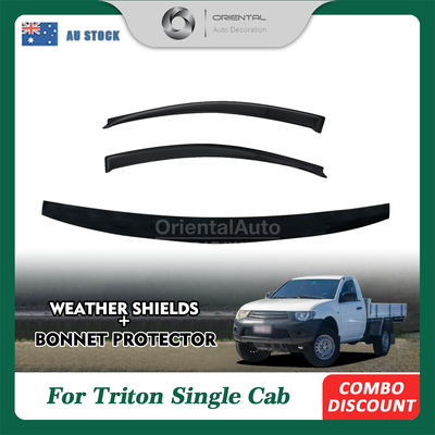 Bonnet Protector & Luxury Weathershields Weather Shields Window Visor for Mitsubishi Triton Single Cab 2006-2015 With Extended Mirror
