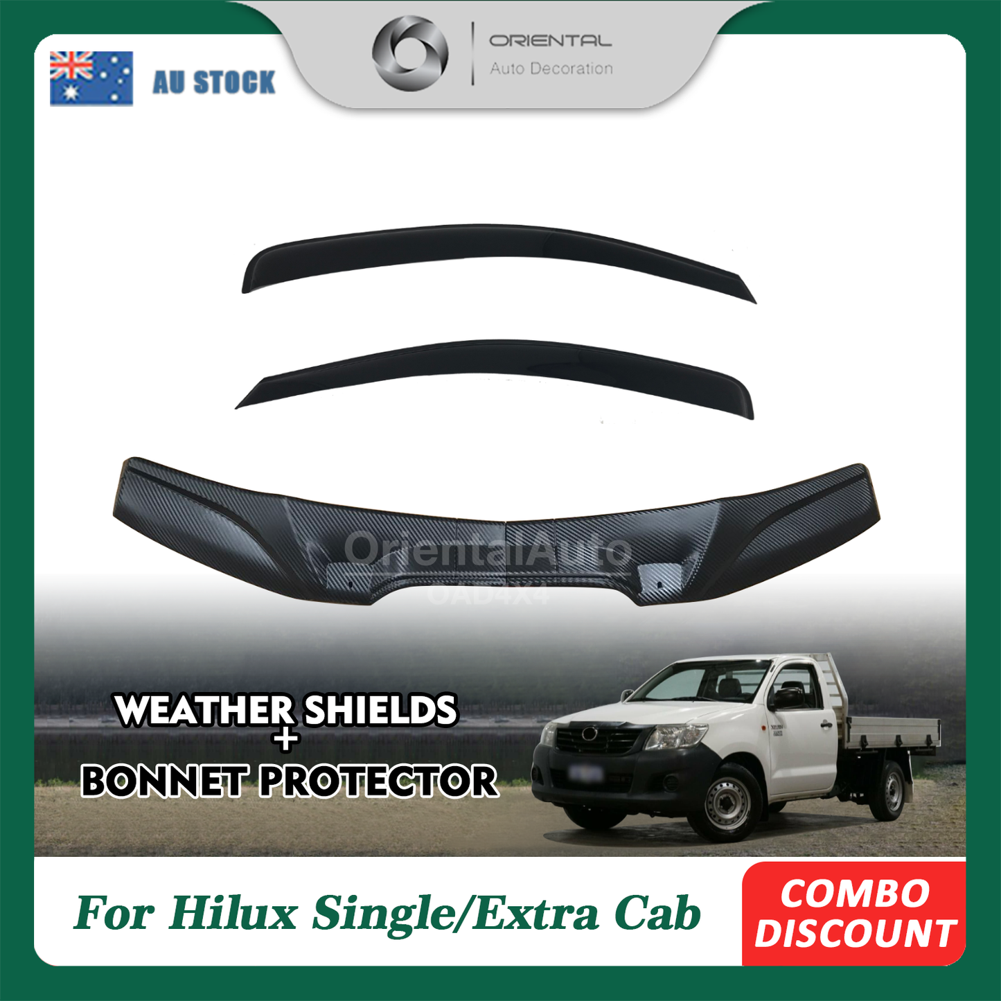 Injection Modeling Bonnet Protector & Luxury Weathershield for Toyota Hilux Single / Extra Cab 2011-2015 2pcs Weather Shields Window Visor Hood Protector Bonnet Guard