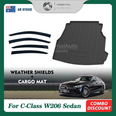 OAD Luxury Weathershields & 3D TPE Cargo Mat For Mercedes-Benz C Class W206 Sedan 2021+ Weather Shields Window Visor Boot Mat
