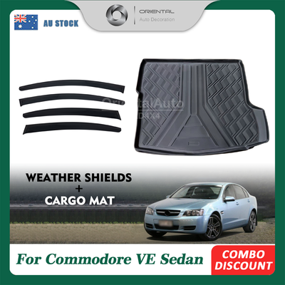 OAD Luxury Weathershields & 3D TPE Cargo Mat For Holden Commodore VE Sedan Weather Shields Window Visor Boot Mat