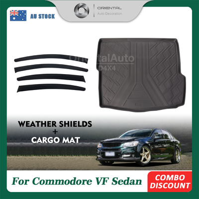 Luxury Weathershields & 3D TPE Cargo Mat For Holden Commodore VF Sedan Weather Shields Window Visor Boot Mat Trunk Mat