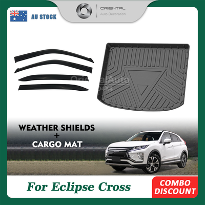 OAD Luxury Weathershields & 3D TPE Cargo Mat for Mitsubishi Eclipse Cross YA Series 2017-2020 Weather Shields Window Visor Boot Mat