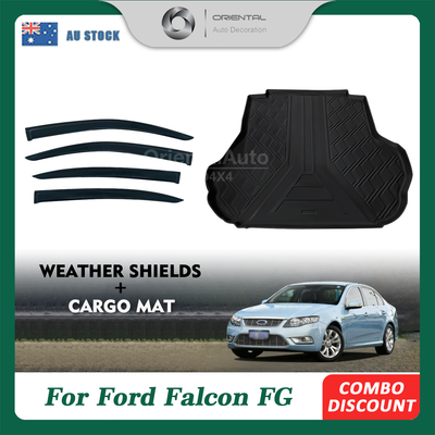 Luxury Weathershields & 3D TPE Cargo Mat for Ford Falcon FG ecoLPi series 2008-2014 Weather Shields Window Visor Boot Mat Trunk Mat