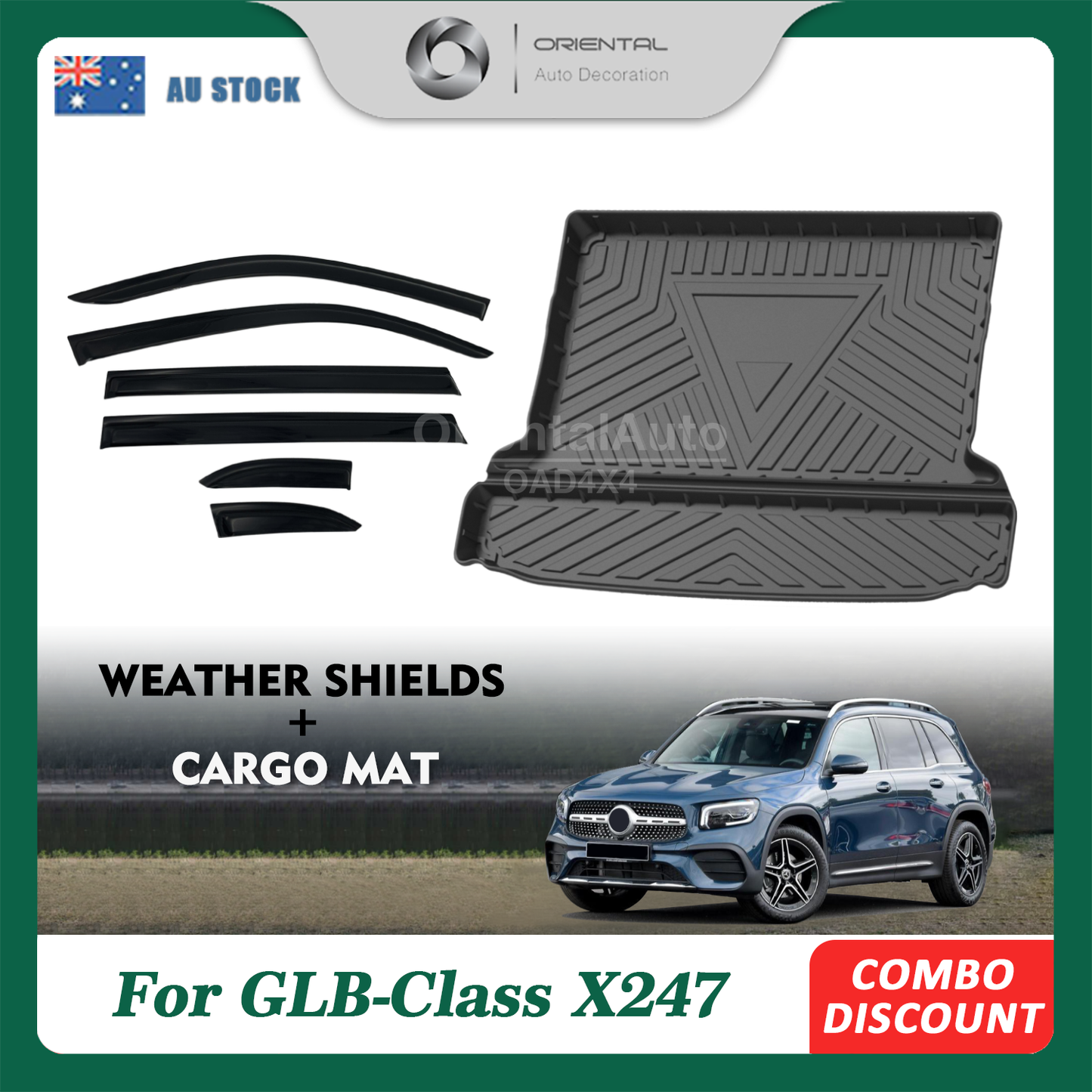 OAD Luxury 6pcs Weather Shields & 3D TPE Cargo Mat for Mercedes-Benz GLB Class X247 2020+ Weather Shields Window Visor Boot Mat