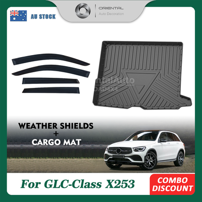 Luxury Weathershields & 3D TPE Cargo Mat for Mercedes-Benz GLC Class X253 2015-2022 Weather Shields Window Visor Boot Mat