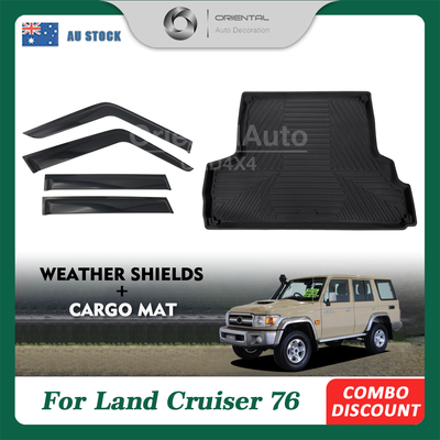 Luxury Weathershields & 3D TPE Cargo Mat for Toyota LandCruiser Land Cruiser 76 series LC76 Weathershields Window Visor Boot Mat