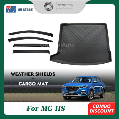 Luxury Weathershields & 3D TPE Cargo Mat for MG HS Petrol 2019-Onwards Weather Shields Window Visor Boot Mat Trunk Mat