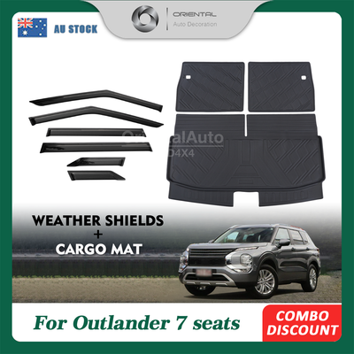 Luxury 6pcs Weathershields & 3D TPE 3pcs Cargo Mat for Mitsubishi Outlander ZM Series 7 Seats 2021-Onwards Weather Shields Window Visor Boot Liner