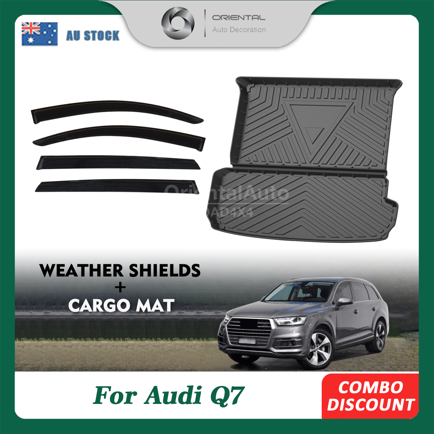 Luxury Weathershields & 3D TPE Cargo Mat for Audi Q7 2015+ Weather Shields Window Visor Boot Mat