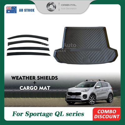 Luxury Weathershields & 3D TPE Cargo Mat for KIA Sportage QL Series 2015-2021 Weather Shields Window Visor Boot Mat