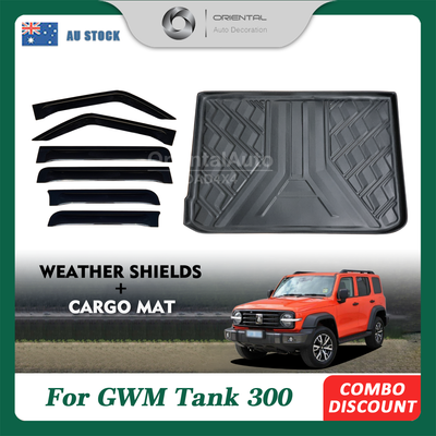 Widened Luxury 6pcs Weathershields & 3D TPE Cargo Mat For GWM Tank 300 Weather Shields Window Visor Boot Mat for TANK300