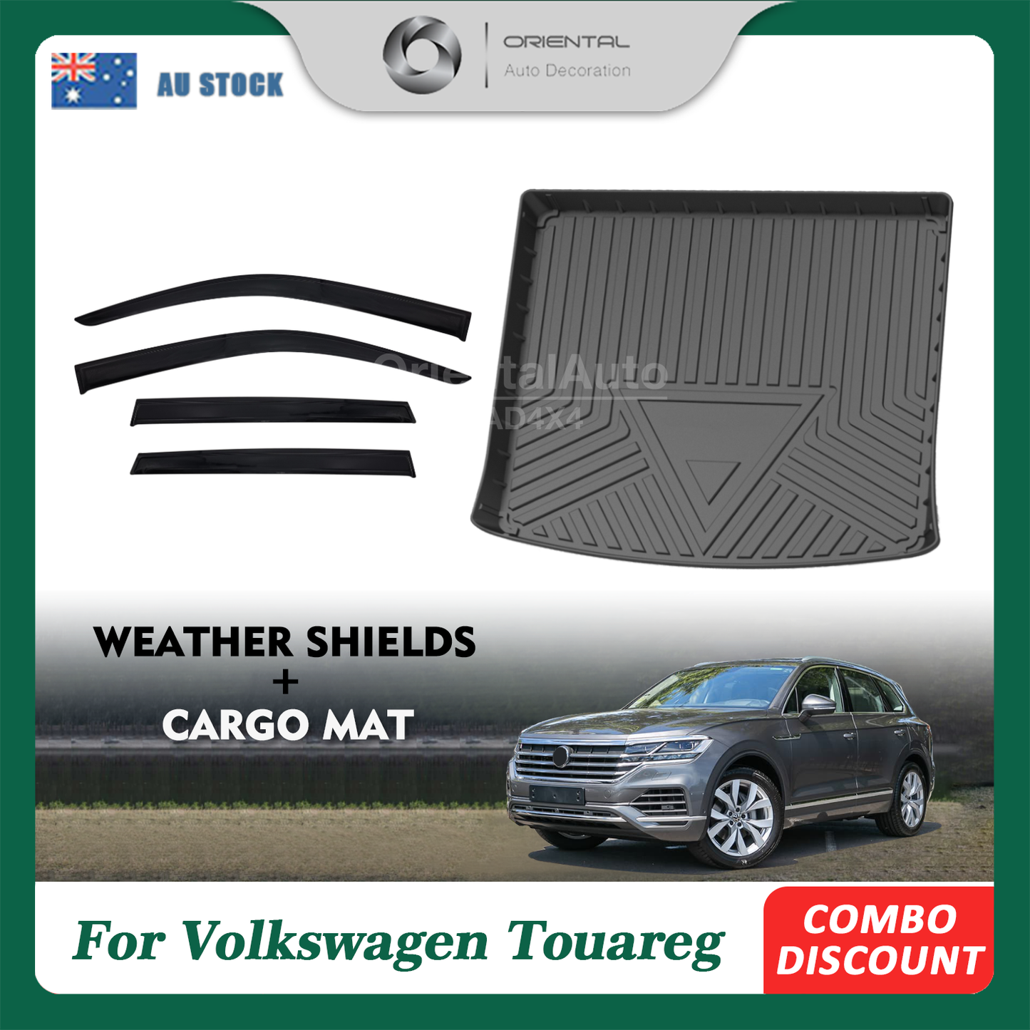 Luxury Weather Shields & 3D TPE Cargo Mat For Volkswagen Touareg CR 2019-Onwards Weathershields Window Visor Boot Mat