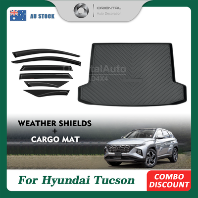 Luxury 6pcs Weathershields & 3D TPE Cargo Mat for Hyundai Tucson 2021-Onwards Weather Shields Window Visor Boot Mat