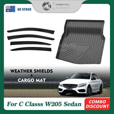 Luxury Weathershields & 3D TPE Cargo Mat for Mercedes Benz C-CLASS W205 Sedan 2014-2021 Weather Shields Window Visor Boot Mat