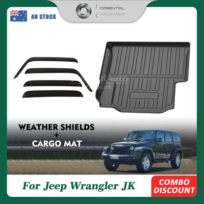 OAD Luxury Weathershields & 3D TPE Cargo Mat for Jeep Wrangler JK 4D 2007-2018 Weather Shields Window Visor Boot Mat