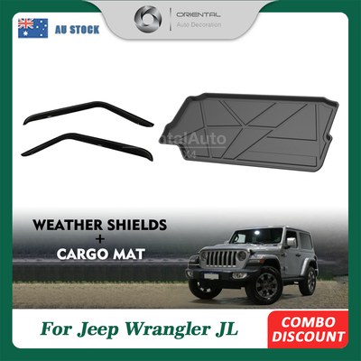 OAD Luxury Weathershields & 3D TPE Cargo Mat for Jeep Wrangler 2Door JL 2018+ Weather Shields Window Visor Boot Mat