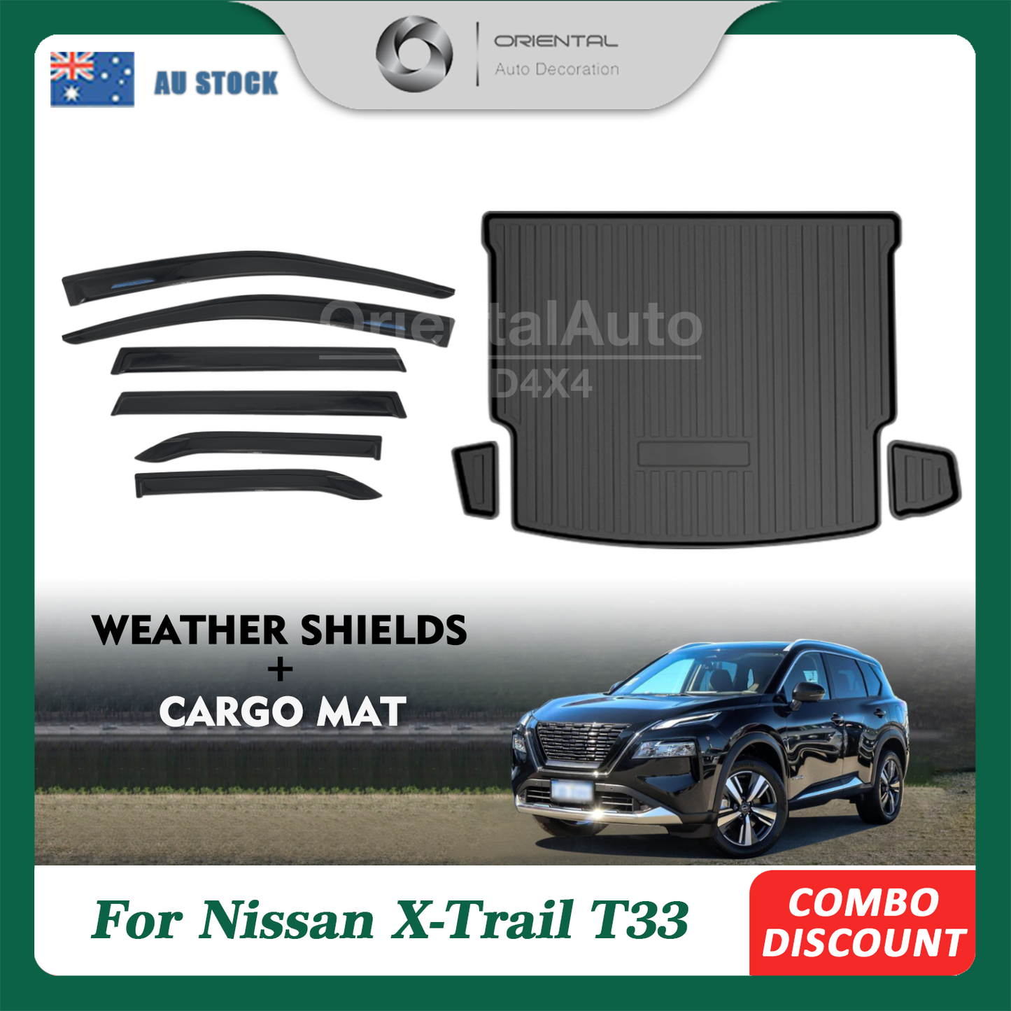Luxury 6pcs Weathershields & 3D TPE Cargo Mat for Nissan X-Trail T33 2022-Onwards 5 Seats Weather Shields Window Visor Boot Mat for XTrail