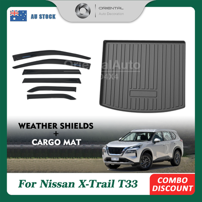 Luxury 6pcs Weathershields & 3D TPE Cargo Mat for Nissan X-Trail T33 2022-Onwards 7 Seats Weather Shields Window Visor Boot Mat for XTrail