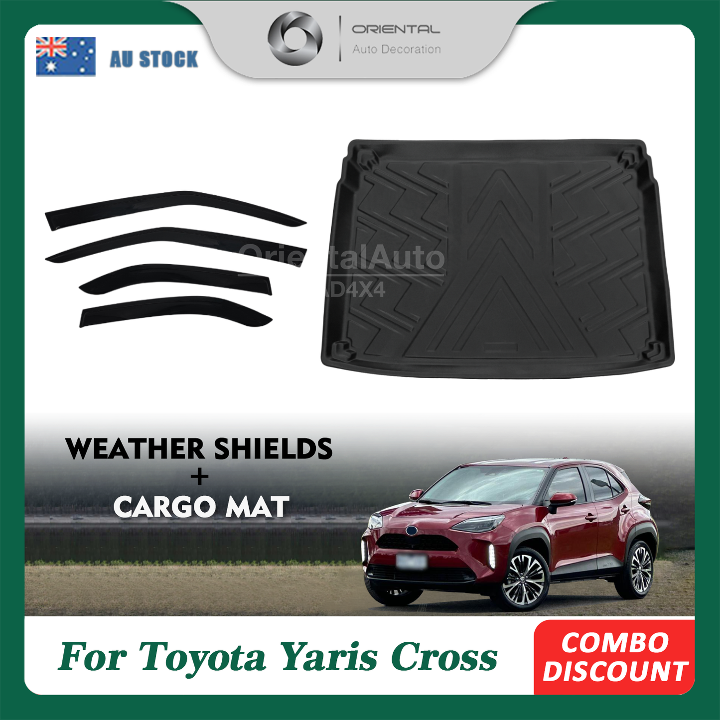 Luxury Weather Shields & 3D TPE Cargo Mat for Toyota Yaris Cross 2020-Onwards Weathershields Window Visor Boot Mat