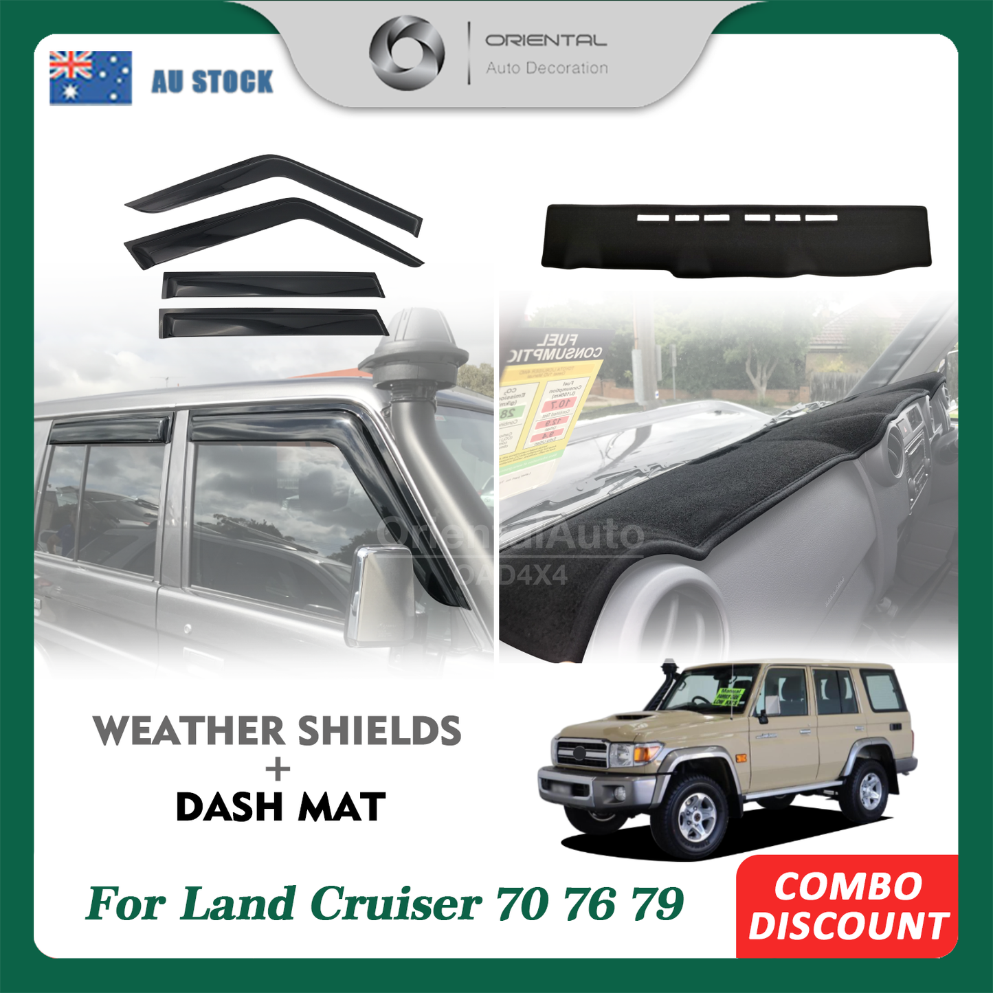 Pre-order Luxury Weather Shields & 3D Dash Mat for Toyota Landcruiser Land Cruiser 70 76 79 2009-2023 Weathershields Window Visors + Dashboard Cover for LC70 LC76 LC79