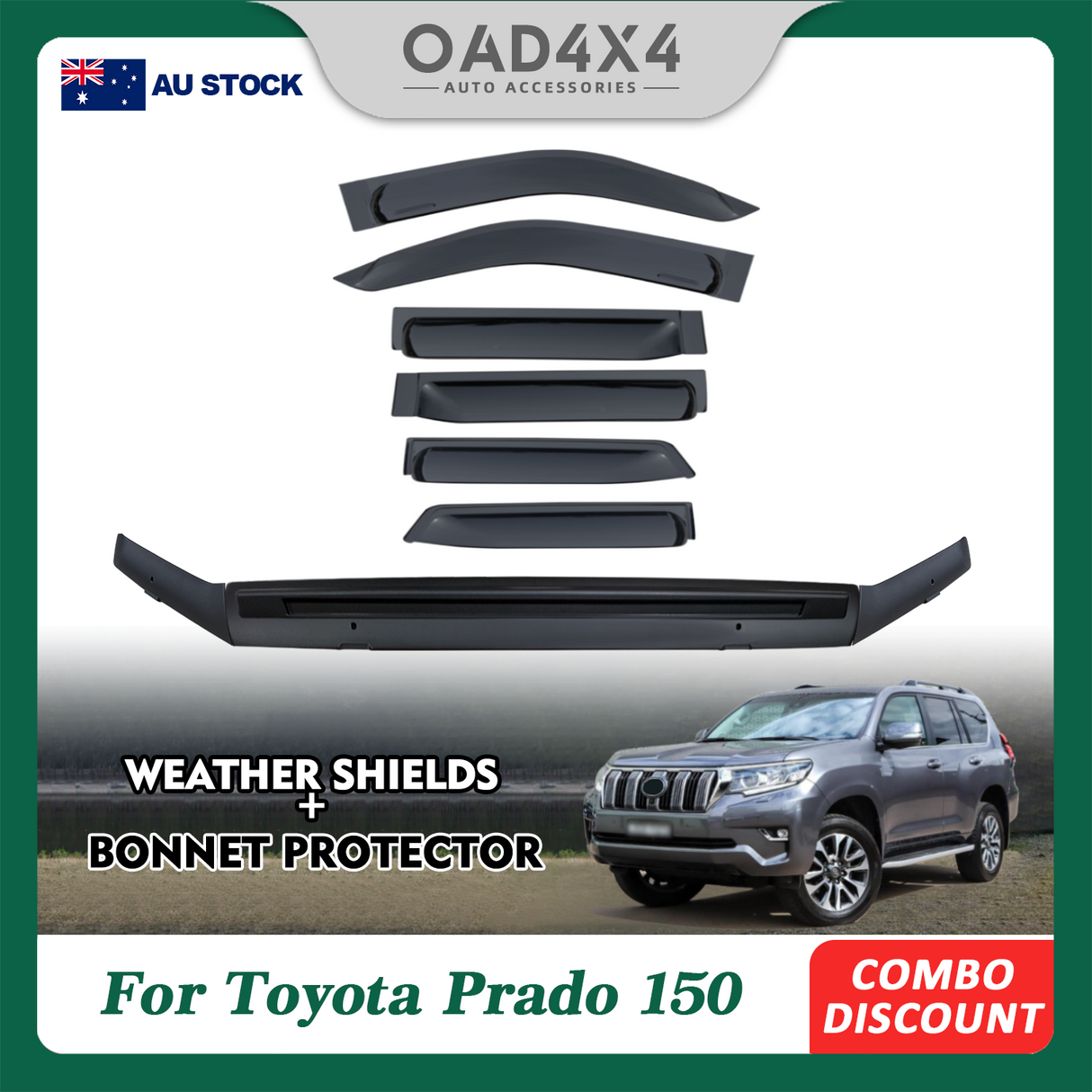 Bonnet Protector & Widened Luxury Weather Shields for Toyota Land Cruiser Prado 150 2018-2024 6PCS