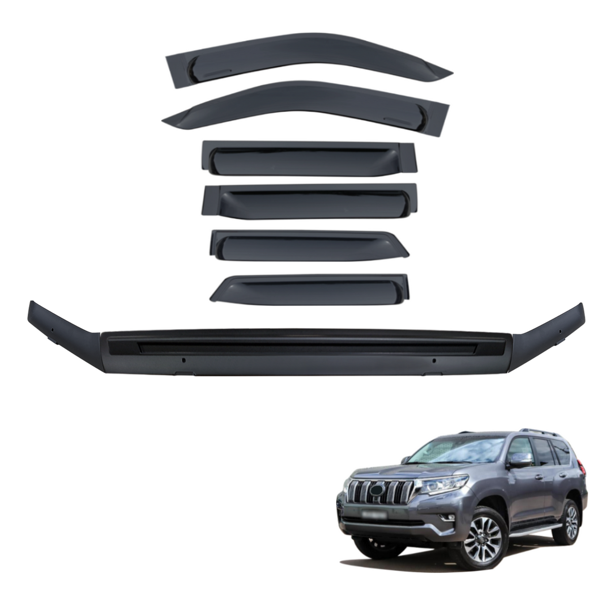 Bonnet Protector & Widened Luxury Weather Shields for Toyota Land Cruiser Prado 150 2018-2024 6PCS
