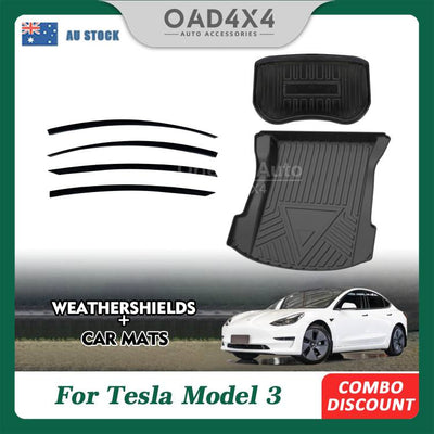Injection Weathershields & 3D TPE Front Cargo Mat & Rear Boot Mat for Tesla Model 3 2021-2023 Weather Shields Window Visor