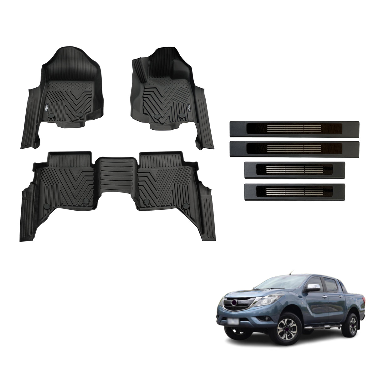Injection Floor Mats & Door Sill Protector for Mazda BT-50 BT50 Dual Cab 2011-2020