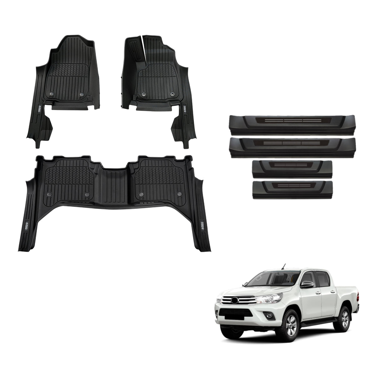 Injection 7D Floor Mats & Door Sill Protector for Toyota Hilux Dual Cab 2015-2025