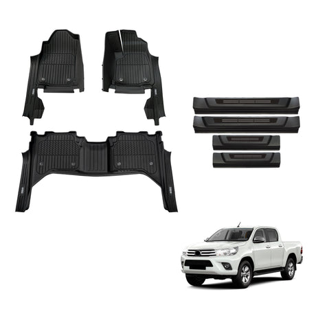 Injection 7D Floor Mats & Door Sill Protector for Toyota Hilux Dual Cab 2015-2025