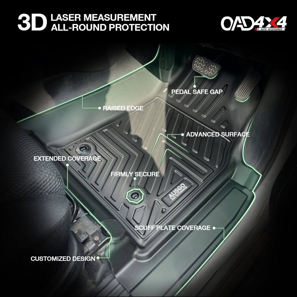 5D TPE Car Floor Mats for Toyota Hilux Dual Cab 2005-2015