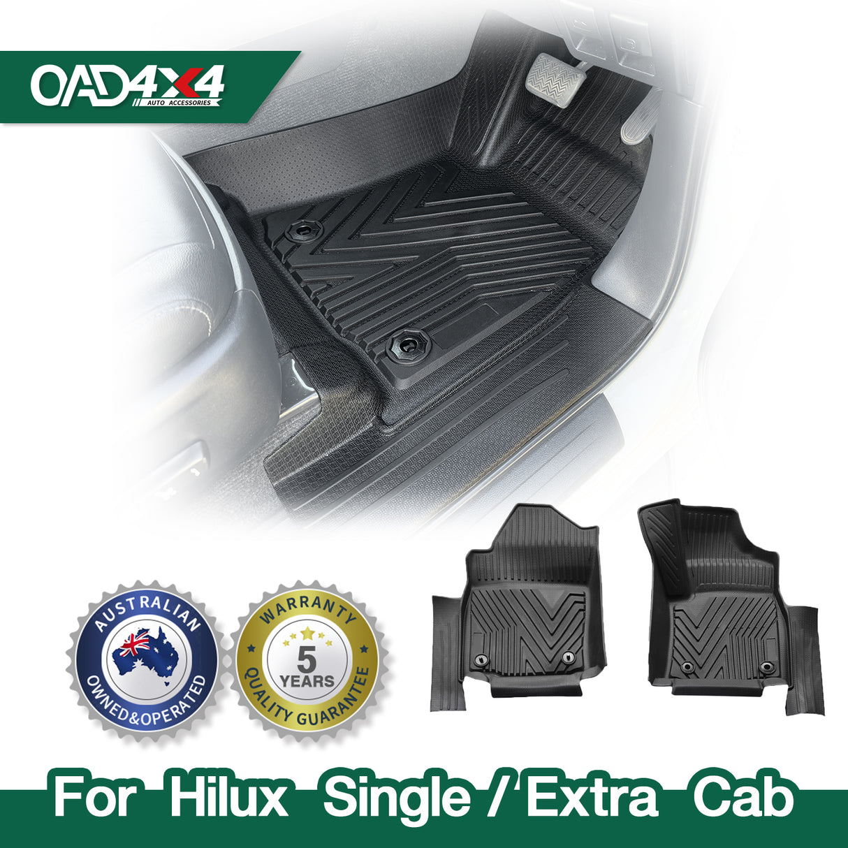 5D TPE Car Floor Mats for Toyota Hilux Single / Extra Cab 2015-Onwards