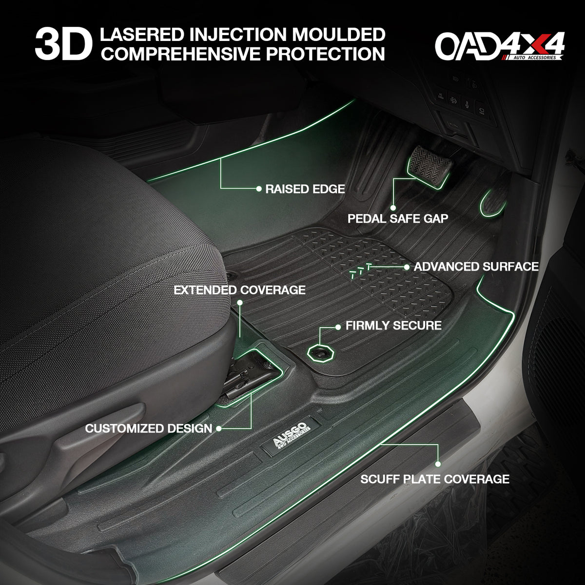 Injection 7D TPE Car Floor Mats for Toyota Hilux Single / Extra Cab 2015-2025