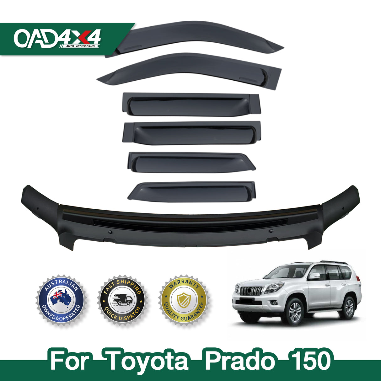 Bonnet Protector & Widened Luxury Weather Shields for Toyota Landcruiser Prado 150 2010-2013 6PCS