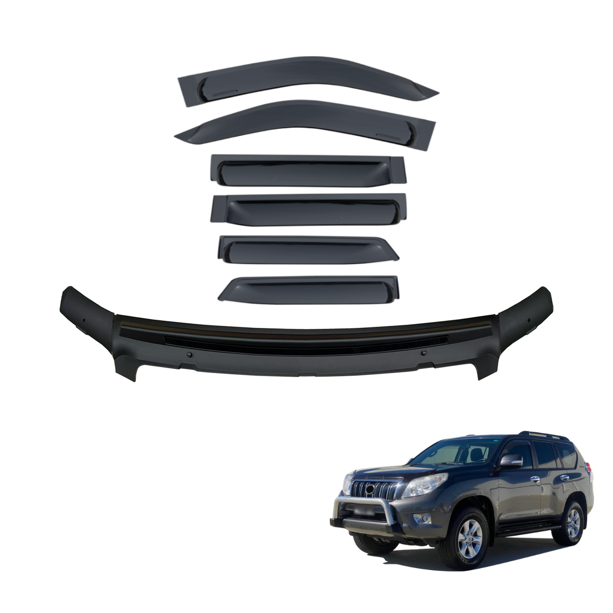 Bonnet Protector & Widened Luxury Weather Shields for Toyota Landcruiser Prado 150 2010-2013 6PCS