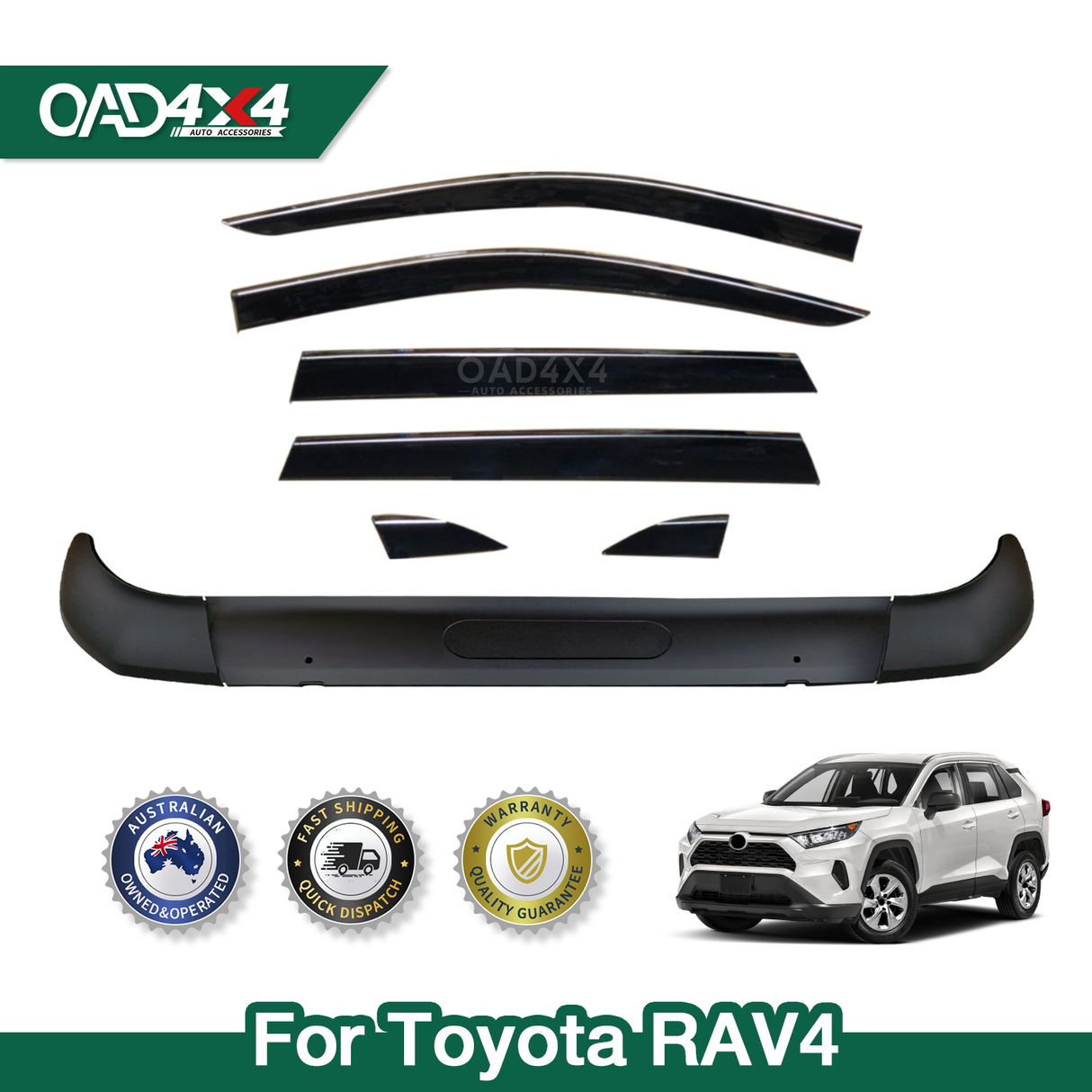 Bonnet Protector & Stainless Edge Weather Shields for Toyota RAV4 2019-Onwards 6PCS