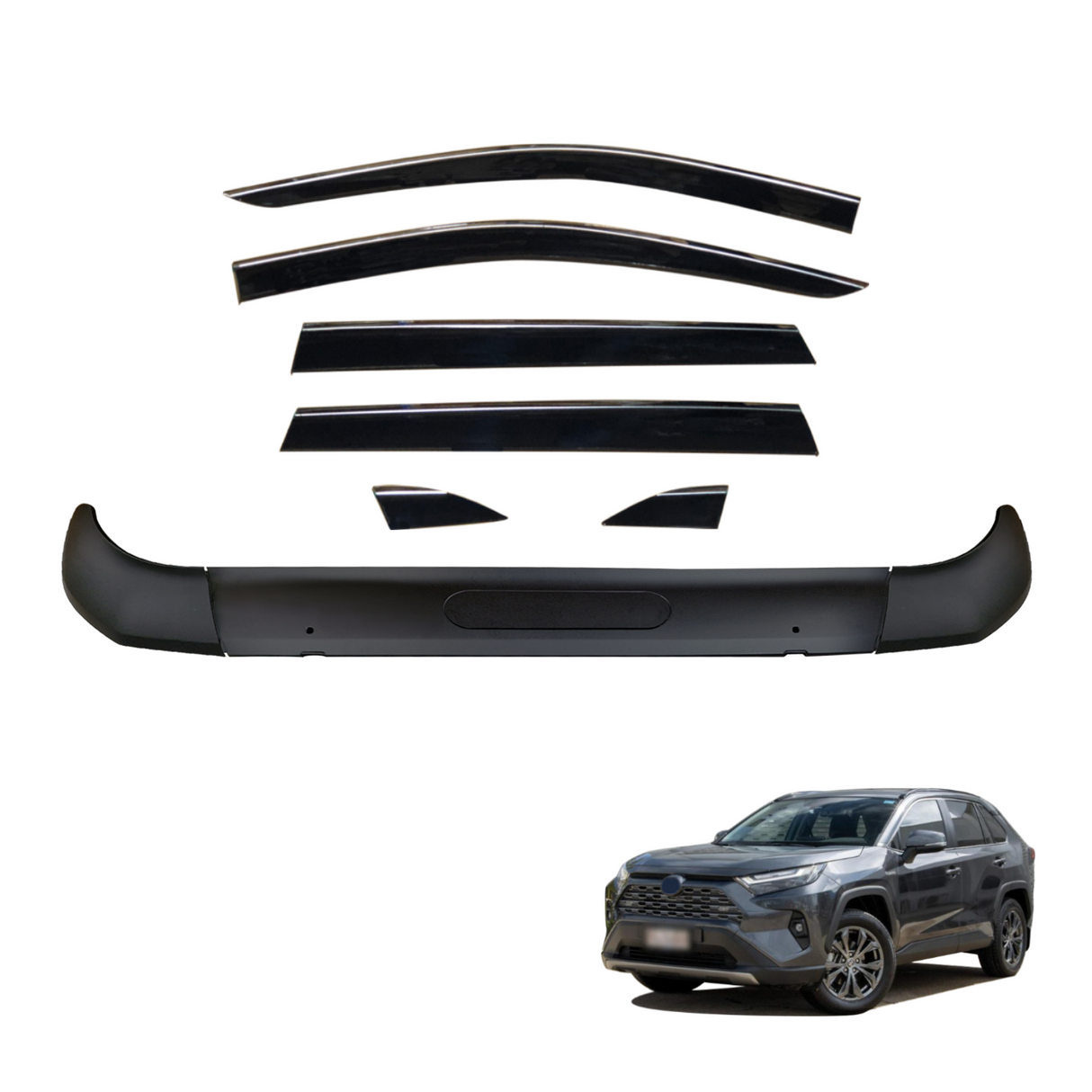 Bonnet Protector & Stainless Edge Weather Shields for Toyota RAV4 2019-Onwards 6PCS