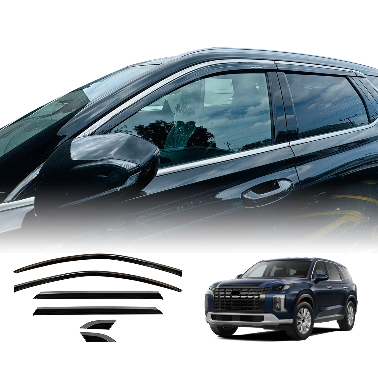 Stainless Edge Weather Shields for Hyundai Palisade 2019-2025 6PCS