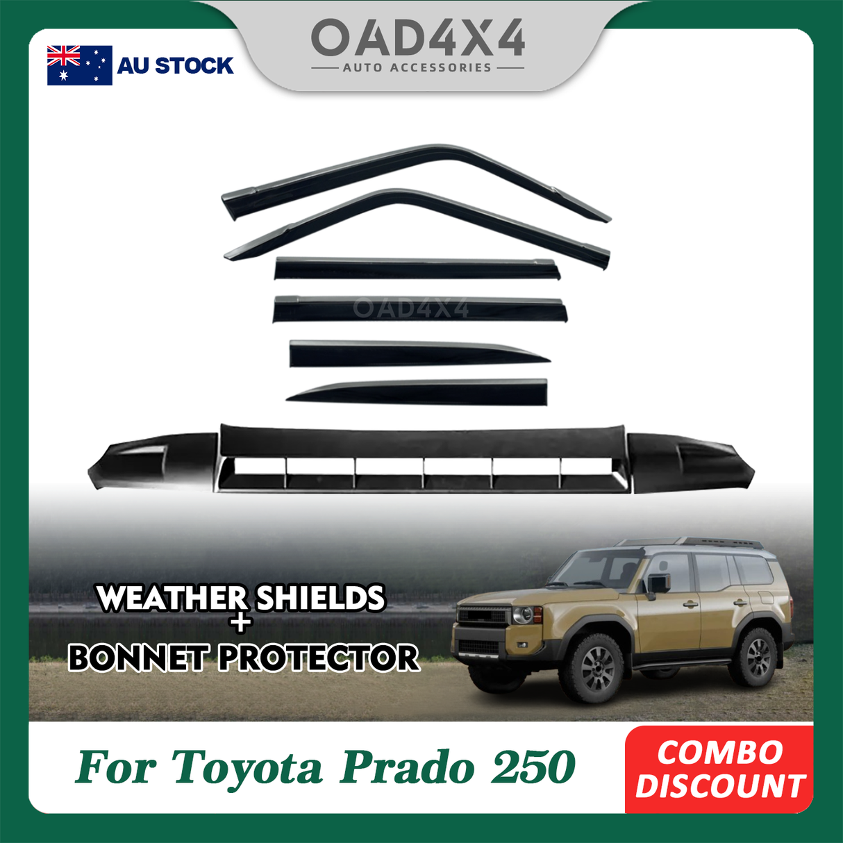 Bonnet Protector & Stainless Edge Weather Shield for Toyota Land Cruiser Prado 250 2024-Onwards